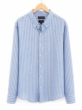 BRUUN & STENGADE linen shirt blue stripe button down XL
